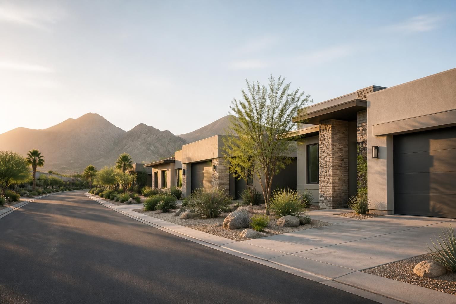 Chandler residential street with modern homes and desert greenery
