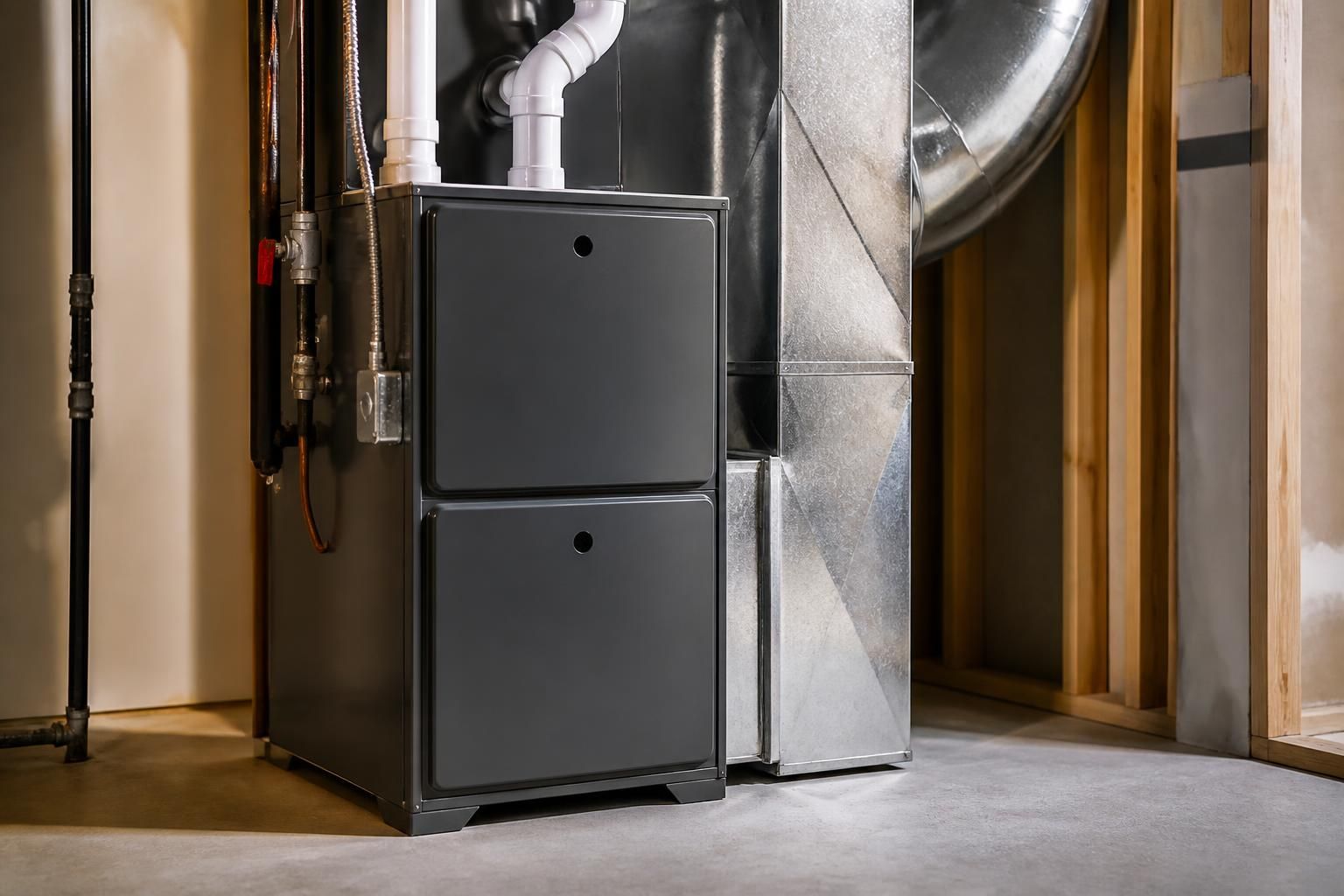 Newly installed furnace in a clean mechanical room