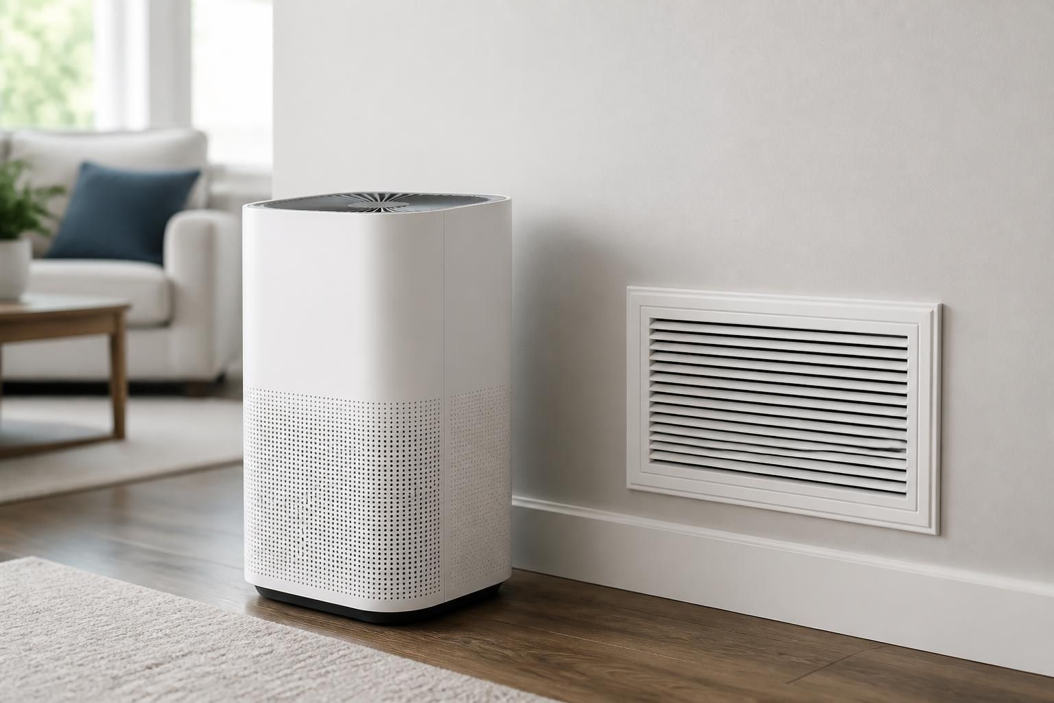 Indoor air purifier and clean return vent in a bright room