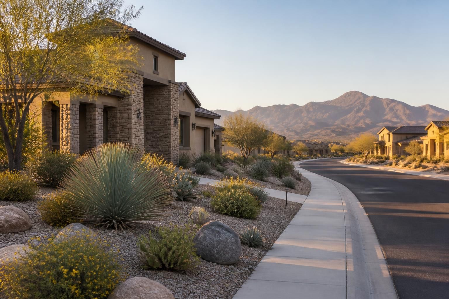 Peoria neighborhood with spacious homes and desert landscaping