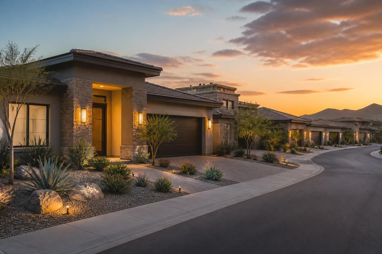 Upscale Scottsdale neighborhood with modern homes and desert landscaping
