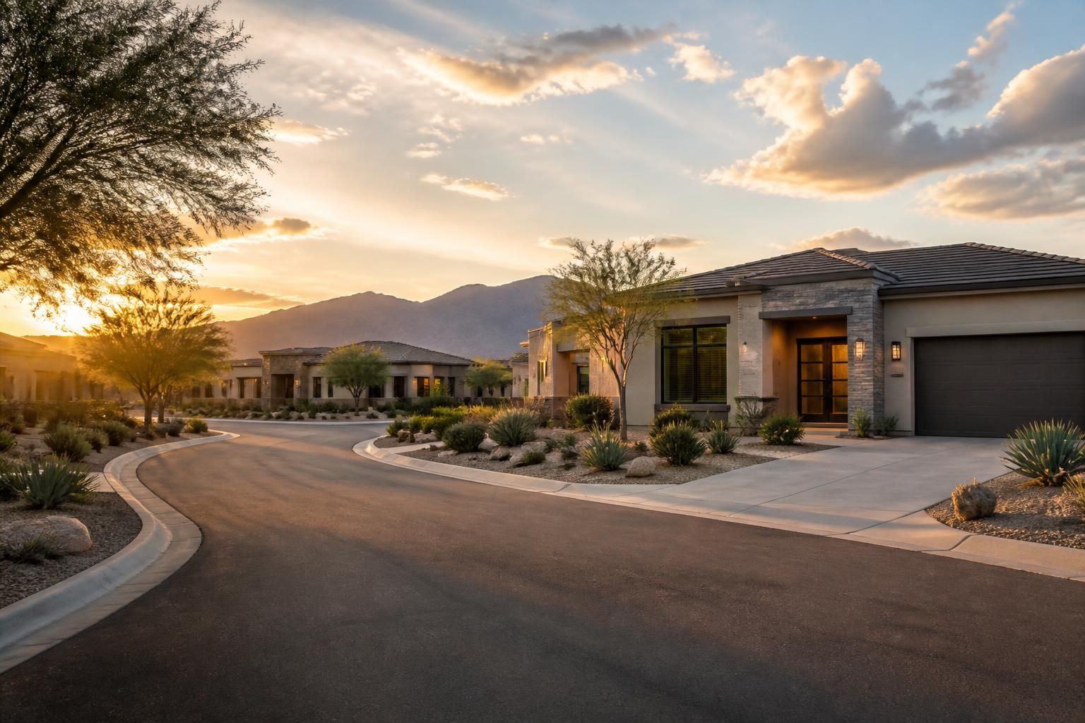 Surprise neighborhood with modern homes under warm evening light